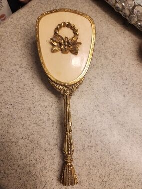 1940's Brass and Ivory Decorative Hairbrush- Elegant Bath Accessory